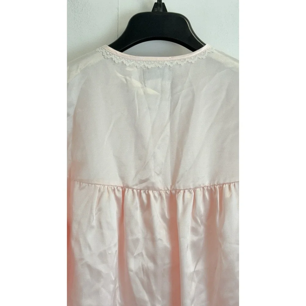 NEW Amanda Stewart Womens M Brushed Satin Pajama Set Floral Embroidery Lace Pink